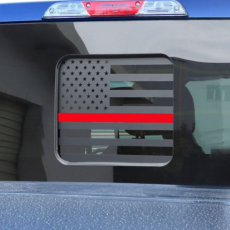 Zxiaochun Rear Middle Window American Flag Decal for Ford F150 F250 F350 2015-2022 2023 2024 2025 Back Center Sliding Window Glass USA Flag Vinyl Sticker (Thin Red Line) - Image 1